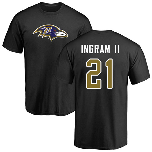 Men Baltimore Ravens Black Mark Ingram II Name and Number Logo NFL Football #21 T Shirt